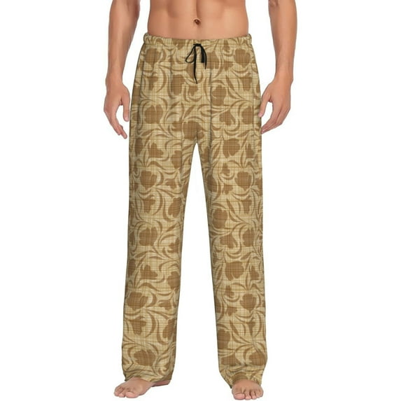 Fotbe Brown Flowers Men's Pajama Pants,Sleepwear Pants,Pj Bottoms Drawstring And Pockets-Large