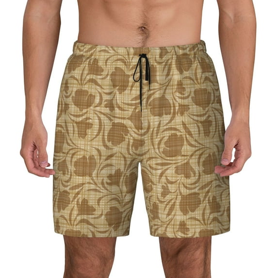 Fotbe Brown Flowers Men’s Swim Trunks Quick Dry Swim Shorts Board Shorts with Mesh Lining-Medium