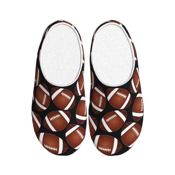 Fotbe Brown Football On Black Pattern Women's Fuzzy Curly Fur Memory Foam Loafer Slippers Indoor Outdoor Slippers Winter Home Shoes-37/38