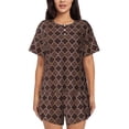thumbnail image 1 of Fotbe Brown Gold Grid Print Pajama Set for Women 2 Piece Loungewear Short Sleeve Tops and Shorts Set Soft Sleepwear-4X-Large, 1 of 7
