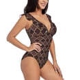 thumbnail image 1 of Fotbe Brown Gold Grid Women's Tummy Control Swimsuits Slimming One Piece Bathing Suit Ruffle Wrap V Neck Swimwear-, 1 of 8