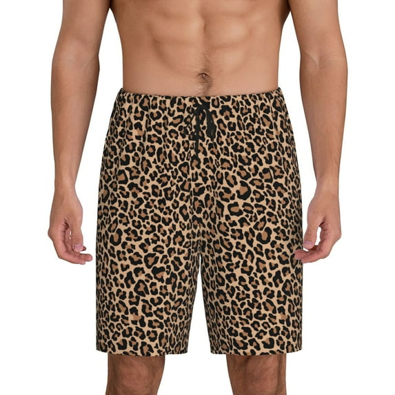 Fotbe Brown Leopard Pajama Shorts for Men, Men's Pajama Bottoms, Sleepwear,Short Pajama Pants-Medium