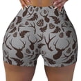 thumbnail image 1 of Fotbe Brown Moose with Pinecones Seamless Shorts, Womens Workout Shorts High Waist Stretch Booty Short for Gym/Yoga/Running/Biking-Medium, 1 of 9