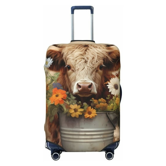 Fotbe Bucket Flower Cow Luggage Cover Protector,Suitcase Protector,Scratch and Dirt Resistant,Fits 18-32 Inch Luggage-Small