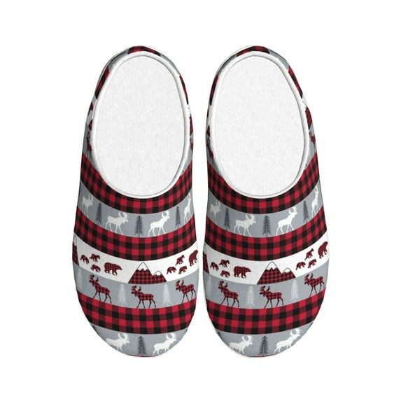 Fotbe Buffalo Plaid Forest Pattern Women's Fuzzy Curly Fur Memory Foam Loafer Slippers Indoor Outdoor Slippers Winter Home Shoes-37/38