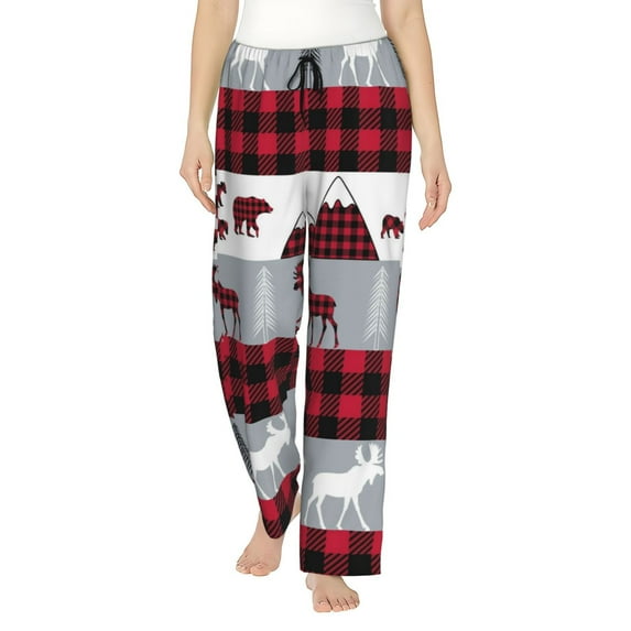 Fotbe Buffalo Plaid Forest Women's Pajama Pants,Sleepwear Pants,Pj Bottoms Drawstring And Pockets-Large
