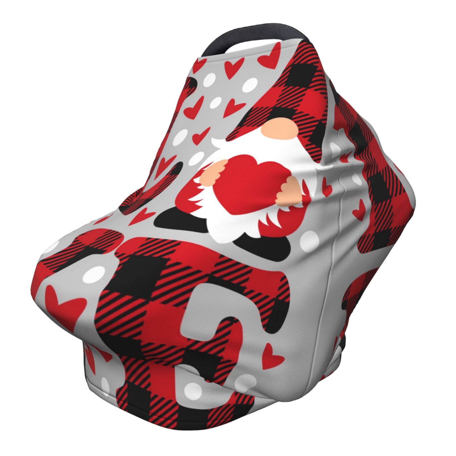 Fotbe Buffalo Plaid Love And Gnome Pattern Car Seat Covers for Babies, Nursing Breastfeeding Cover Infant Carseat Canopy, Soft Stretchy Carrier Cover