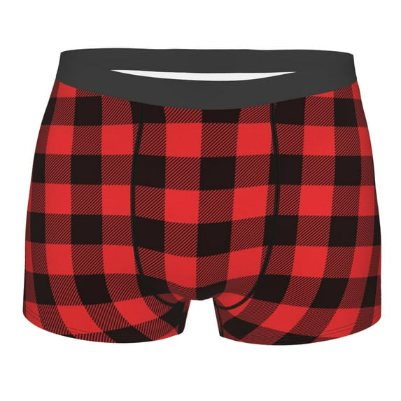 Fotbe Buffalo Plaid Red Black Men’s Total Support Pouch Boxer Briefs, X-Temp Cooling, Moisture-Wicking Underwear, Regular, Long-leg and Trunk-Medium