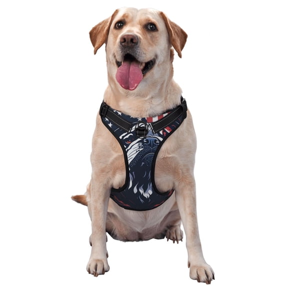 Fotbe Bulldog with Forest Flag Pattern Dog Harness, No-Pull Pet Harness with 2 Leash Clips, Adjustable Soft Padded Dog Vest with Easy Control Handle for Large Dogs-Medium