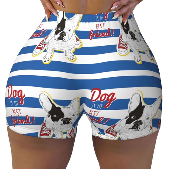 Fotbe Bulldog Friend Seamless Shorts, Womens Workout Shorts High Waist Stretch Booty Short for Gym/Yoga/Running/Biking-Small