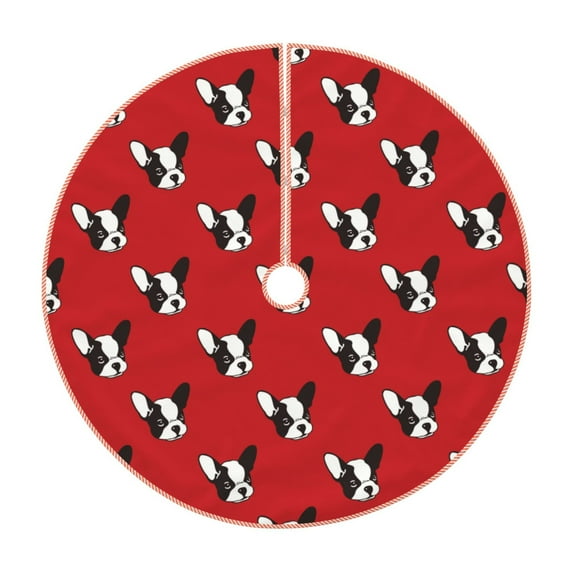 Fotbe Bulldog Red Pattern Christmas Tree Skirt, Tree Skirts Plush Christmas Decorations, Christmas Tree Skirts Xmas Decorations Holiday Party Decor-48"