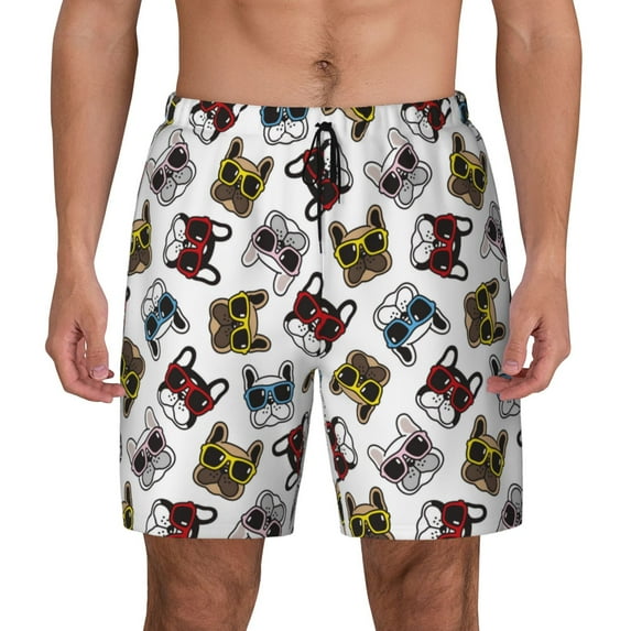 Fotbe Bulldog Sunglasses Face Men’s Swim Trunks Quick Dry Swim Shorts Board Shorts with Mesh Lining-X-Large