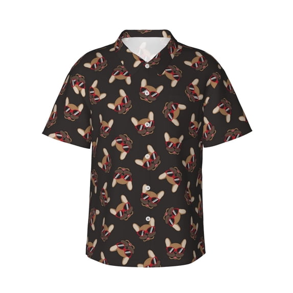 Fotbe Bulldog with Sunglasses Hawaiian Shirt for Men Unisex Summer Beach Casual Short Sleeve Cotton Linen Button Down Shirts-Small