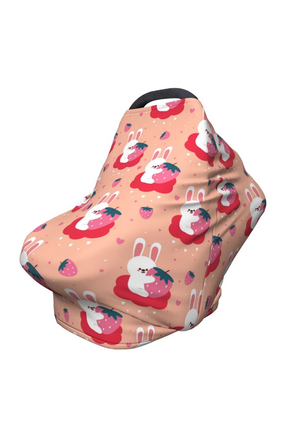 Fotbe Bunny And Strawberry Pattern Car Seat Covers for Babies, Nursing Breastfeeding Cover Infant Carseat Canopy, Soft Stretchy Carrier Cover