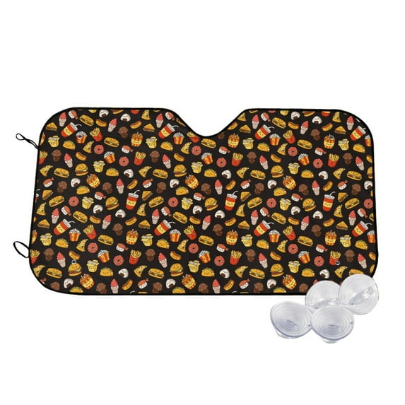 Fotbe Burger Fries Car Windshield Sunshade | Sun Visor Protector Front Window Shade, Keeps Out UV Rays, Keeps Your Vehicle Cool-Small
