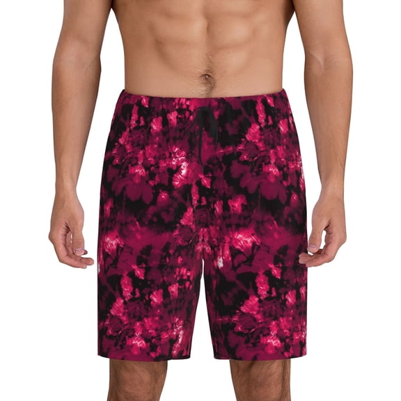 Fotbe Burgundy Tie Dye Pajama Shorts for Men, Men's Pajama Bottoms, Sleepwear,Short Pajama Pants-4X-Large