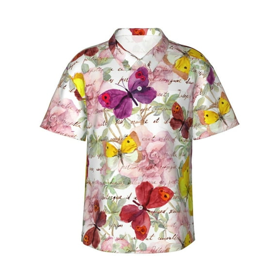 Fotbe Butterflies And Vintage Hawaiian Shirt For Men Unisex Summer Beach Casual Short Sleeve Cotton Linen Button Down Shirts-X-Large