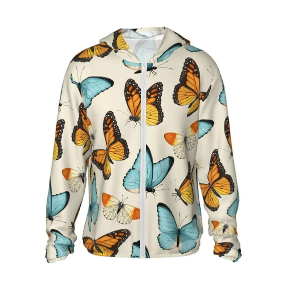 Fotbe Butterflies Men's Women's UPF 50+ Sun Protection Jacket Hooded Cooling Shirt with Pockets Hiking Outdoor Performance-Medium