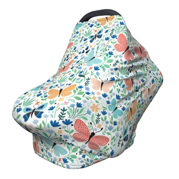 Fotbe Butterflies Pattern Car Seat Covers for Babies, Nursing Breastfeeding Cover Infant Carseat Canopy, Soft Stretchy Carrier Cover