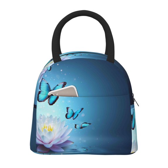 Fotbe Butterflies Pattern Lunch Bag, Insulated Lunch Box, Small Leakproof Cooler Food Lunch Containers Reusable High Capacity Lunch Tote Bags for Work, Travel, Outdoor