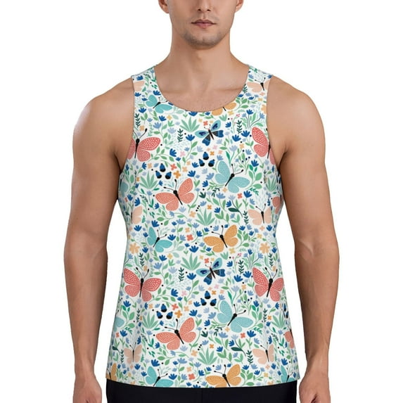 Fotbe Butterflies Pattern Men's Quick Dry Workout Tank Top Gym Muscle Tee Fitness Bodybuilding Sleeveless T Shirt Breathable Workout Shirt-4X-Large