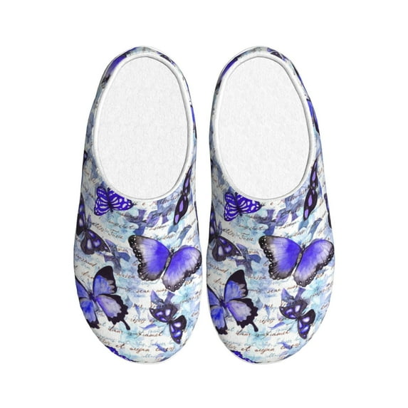 Fotbe Butterflies Pattern Women's Fuzzy Curly Fur Memory Foam Loafer Slippers Indoor Outdoor Slippers Winter Home Shoes-46/47