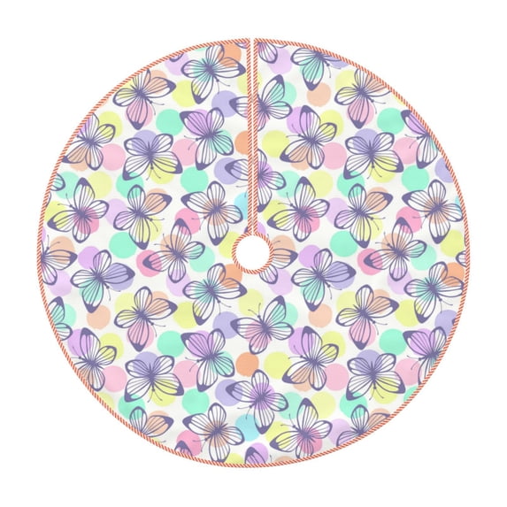 Fotbe Butterflies on Polka Dots Pattern Christmas Tree Skirt, Tree Skirts Plush Christmas Decorations, Christmas Tree Skirts Xmas Decorations Holiday Party Decor-48"