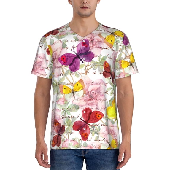 Fotbe Butterflies and Vintage Baseball Jersey Shirt for Men and Women, Casual Short Sleeves Button Down T-Shirt-4X-Large
