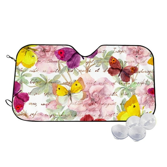 Fotbe Butterflies and Vintage Car Windshield Sunshade | Sun Visor Protector Front Window Shade, Keeps Out UV Rays, Keeps Your Vehicle Cool-Small