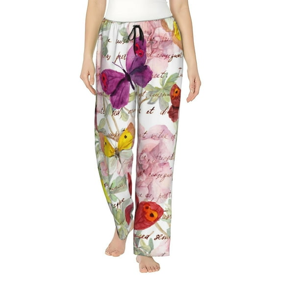 Fotbe Butterflies and Vintage Women's Pajama Pants,Sleepwear Pants,Pj Bottoms Drawstring And Pockets-Small