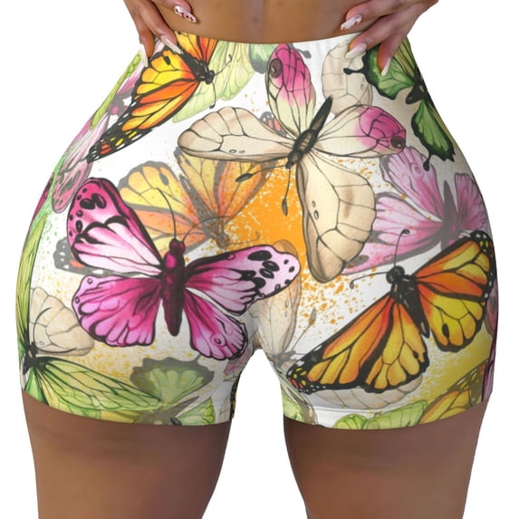 Fotbe Butterflies2 Seamless Shorts, Womens Workout Shorts High Waist Stretch Booty Short for Gym/Yoga/Running/Biking-