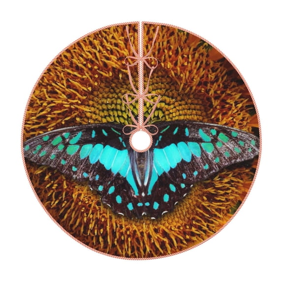 Fotbe Butterfly Alighted On Sunflowers Pattern Christmas Tree Skirt, Tree Skirts Plush Christmas Decorations, Christmas Tree Skirts Xmas Decorations Holiday Party Decor-36"