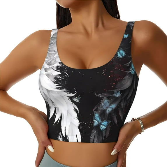 Fotbe Butterfly Angel Wings Art Pattern Womens' Sports Bra Longline Wirefree Padded with Medium Support Sports Moisture-Wicking Workou Vest,Tank Top-Medium