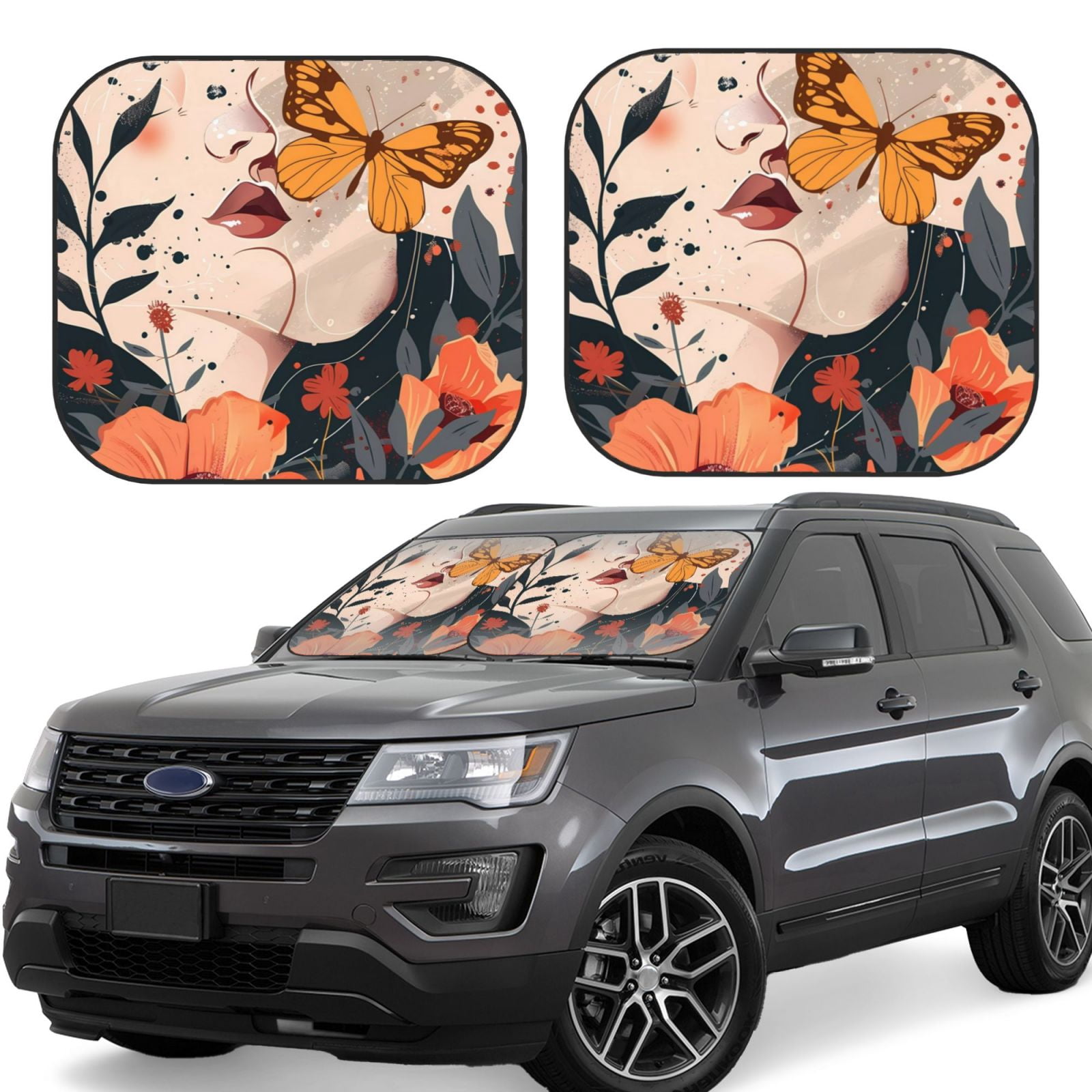 Fotbe Butterfly Floral Elegance 2-Piece Car Windshield Sun Shade | Sun ...