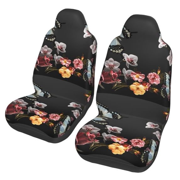 Fotbe Butterfly with Fowers Pattern Automotive Seat Covers for Cars Trucks and SUVs – Car Seat Covers for Front Seats,Protective Seat Covers,Vehicle Seat Covers, Set of 2