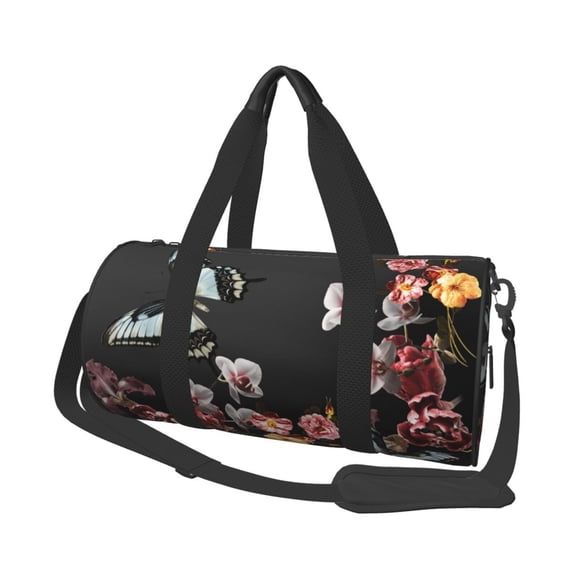 Fotbe Butterfly with Fowers Pattern Foldable Sports Gym Bag with Wet Dry Pocket, Ultralight Travel Bag, Large Capacity Duffel Bag, Splash Proof Carry on Bag, Overnight Bag, Weekender Bag