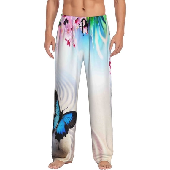 Fotbe Butterfly In Blossoms Zen Men's Pajama Pants,Sleepwear Pants,Pj Bottoms Drawstring And Pockets-X-Large