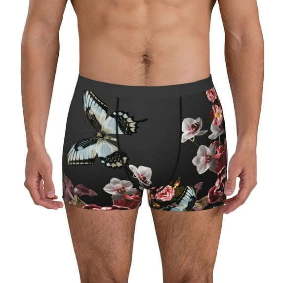 Fotbe Butterfly with Fowers Men’s Total Support Pouch Boxer Briefs, X-Temp Cooling, Moisture-Wicking Underwear, Regular, Long-leg and Trunk-Large