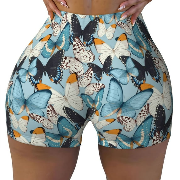 Fotbe Butterflys Seamless Shorts, Womens Workout Shorts High Waist Stretch Booty Short for Gym/Yoga/Running/Biking-Large