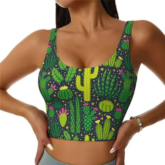 Fotbe Cactus 1 Pattern Womens' Sports Bra Longline Wirefree Padded with Medium Support Sports Moisture-Wicking Workou Vest,Tank Top-