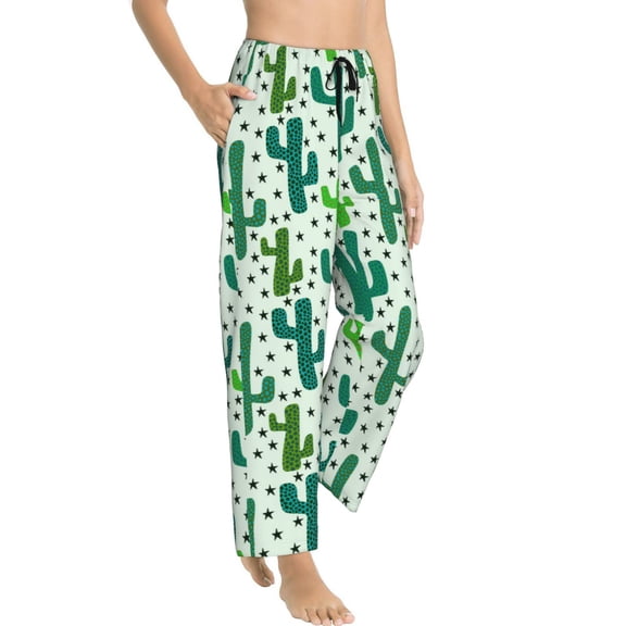 Fotbe Cactus 1 Women's Pajama Pants,Sleepwear Pants,Pj Bottoms Drawstring And Pockets-Medium