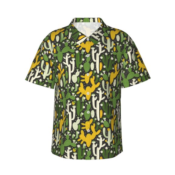 Fotbe Cactus 4 Hawaiian Shirt for Men Unisex Summer Beach Casual Short Sleeve Cotton Linen Button Down Shirts-Large