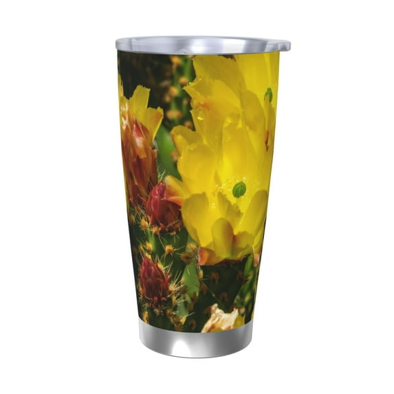 Fotbe Cactus Flowers Pattern 20 oz Tumbler Stainless Steel Vacuum Insulated Coffee Ice Cup Double Wall Travel Flask Leak-proof Coffee Cup-Without Straw