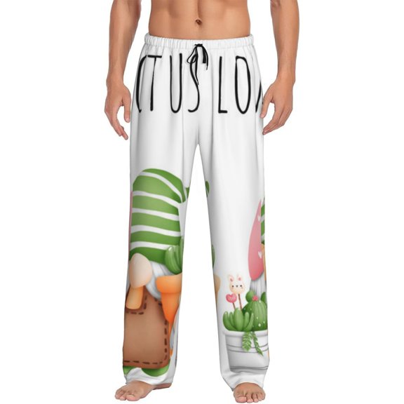 Fotbe Cactus Gnome Men's Pajama Pants,Sleepwear Pants,Pj Bottoms Drawstring And Pockets-Medium
