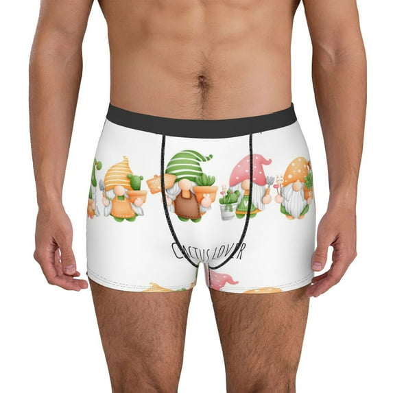 Fotbe Cactus Gnome Men’s Total Support Pouch Boxer Briefs, X-Temp Cooling, Moisture-Wicking Underwear, Regular, Long-leg and Trunk-