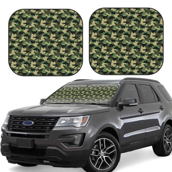 Fotbe Camouflage Dinosaur 2-Piece Car Windshield Sun Shade | Sun Blocker for Car Windshield | Foldable Automotive Interior Accessories for Sun Protection-Small