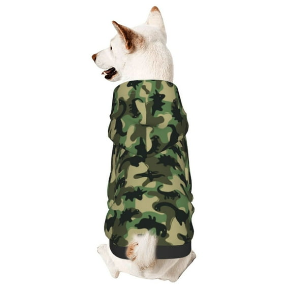 Fotbe Camouflage Dinosaur Print Small Dog Sweater Hoodies Pet Grey Hooded Soft Fleece Sweatshirts with Pocket Fall Winter Puppy Cat Sweaters Warm Clothes-Large