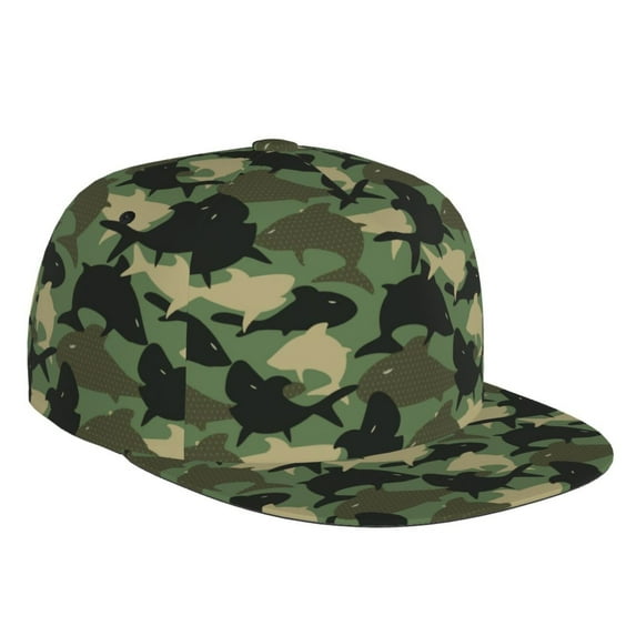 Fotbe Camouflage Shark Flat Bill Visor Cap Classic Snapback Hat Polyester Foam Trucker Hat Trucker Cap Adjustable Baseball Cap