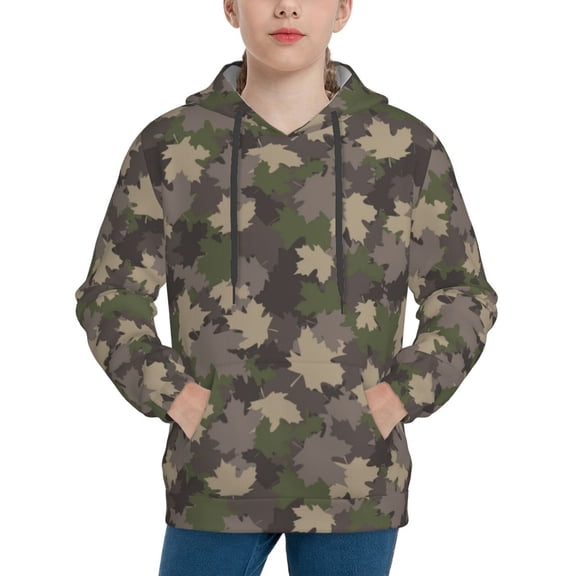 Fotbe Camouflage maple Pattern Youth Pullover Hooded Sweatshirt, Boys Hoodie, Kangaroo Pocket Hoodie for Kids Girls -X-Large