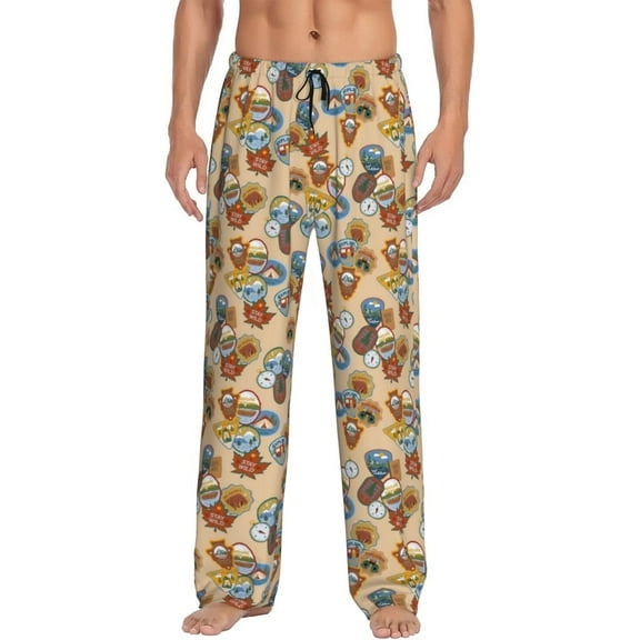 Fotbe Camp Badge Men's Pajama Pants,Sleepwear Pants,Pj Bottoms Drawstring And Pockets-Medium